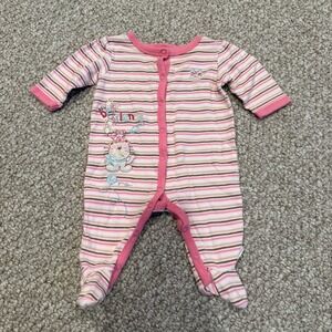 First Moments Baby Girls Stripe Cat Mouse Friends Footed Pajamas Size 0-3 Months